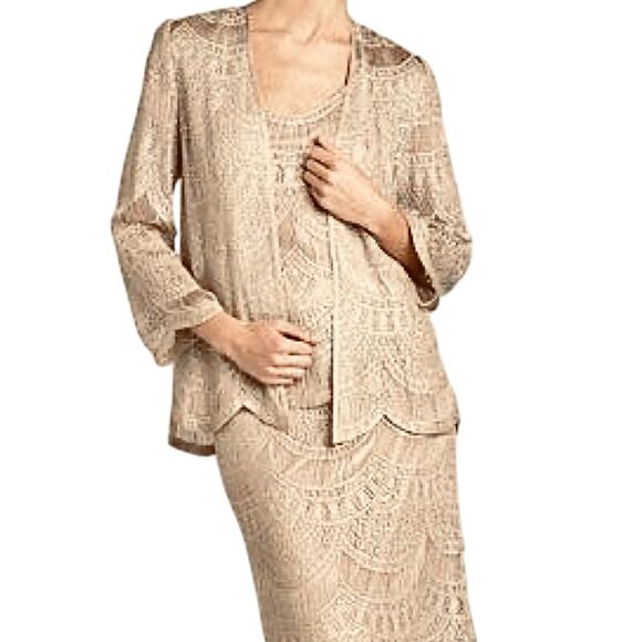 Vintage Damianou 3 piece skirt set mother of bride Gold shimmery Size Large - Picture 1 of 7